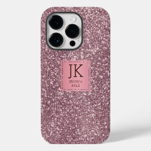 Modern Elegant Pink Glitter Monogrammed Name Case-Mate iPhone 14 Pro Case