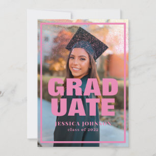Modern Elegant Pink Glitter Photo Graduation Invitation