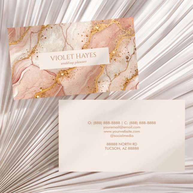 Modern Elegant Pink Gold Beige Marble Business Card (Creator Uploaded)