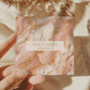Modern Elegant Pink Gold Beige Marble Square Business Card