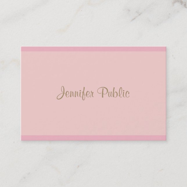 Modern Elegant Pink Gold Calligraphy Template Top Business Card (Front)
