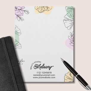 Modern Elegant Pink Gold Green Floral Line Art  Custom Letterhead