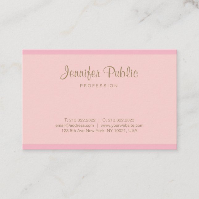 Modern Elegant Pink Gold Hand Script Template Business Card (Front)