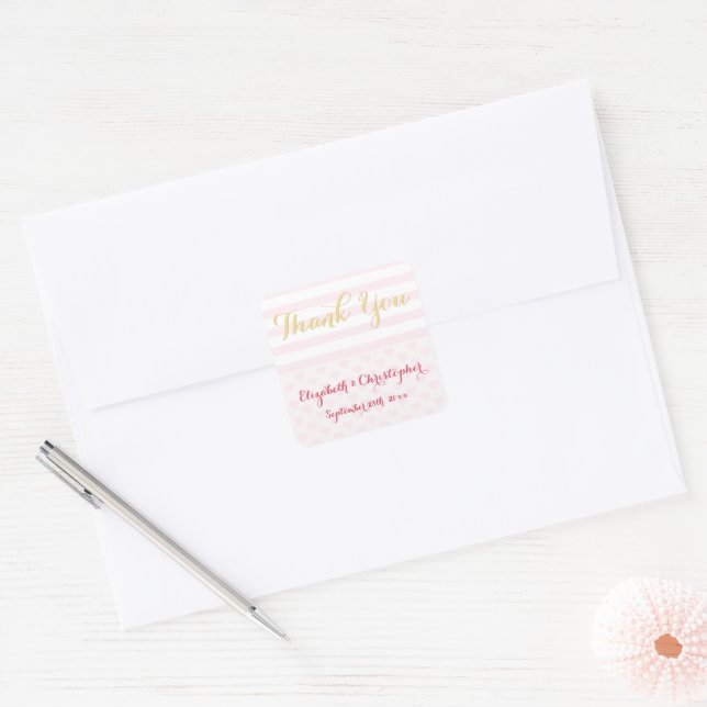 Modern Elegant Pink Gold Wedding Thank You Favours Square Sticker (Envelope)