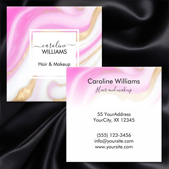 Modern elegant Pink gold white marble hair makeup Square Business Card (Creator Uploaded)
