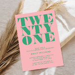 Modern Elegant Pink Green Bold 21st Birthday Invitation<br><div class="desc">Modern 21st birthday invitation featuring elegant bold typography and minimalist design in pink green colour.</div>
