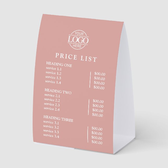 Modern Elegant Pink Logo Service Menu Price List (Front)
