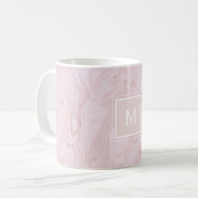 Modern Elegant Pink Marble Custom Monogram Coffee Mug (Front Left)