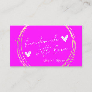 Modern Elegant Pink Neon Gold Circle Handmade Business Card
