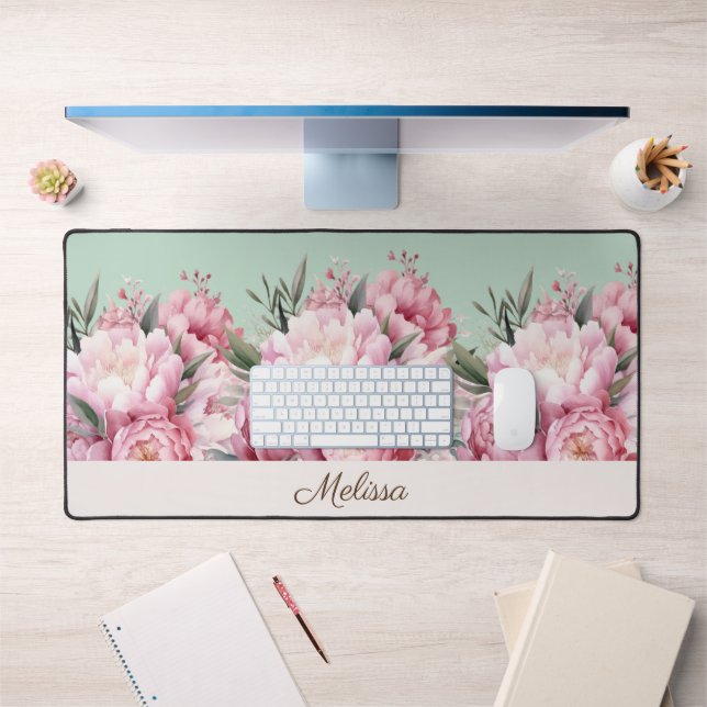 Modern Elegant Pink Peonies Floral Desk Mat (Office 1)