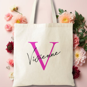 Modern Elegant Pink Personalised Monogram Tote Bag