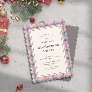 Modern Elegant Pink Plaid Christmas Party Invitation