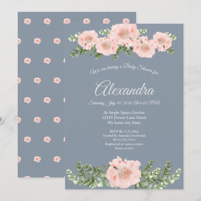 Modern Elegant  Pink Poppy floral Baby Shower Announcement (Front/Back)