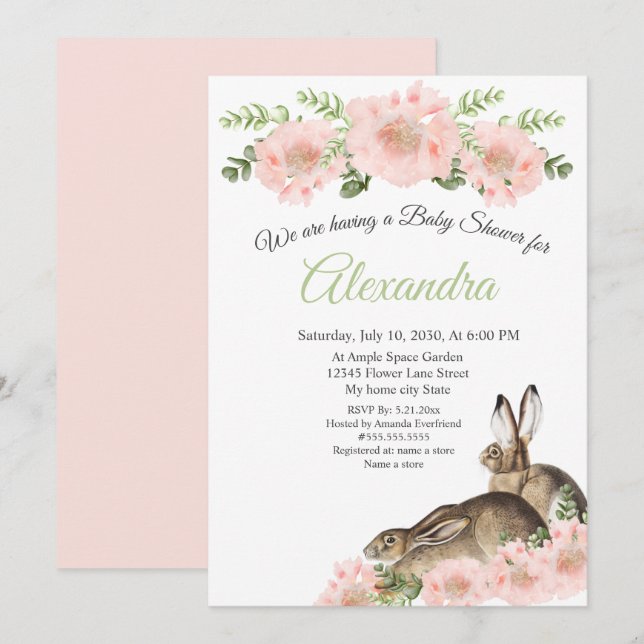 Modern Elegant  Pink Poppy floral Baby Shower Announcement (Front/Back)