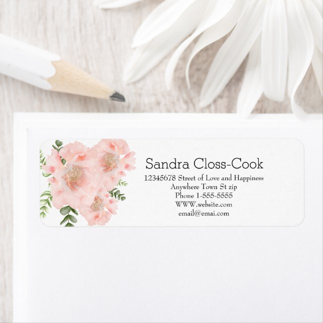 Modern Elegant  Pink Poppy floral Return Address  (Insitu)
