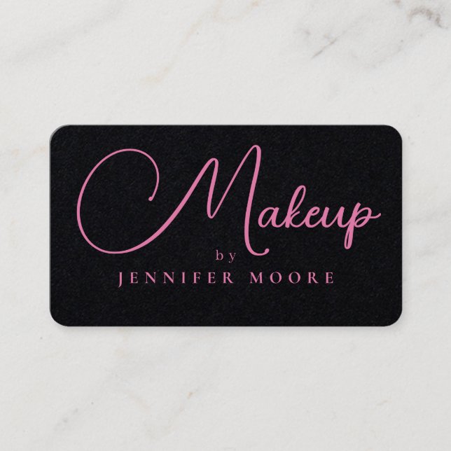 Modern Elegant Pink Premium Black Makeup Script Business Card (Front)