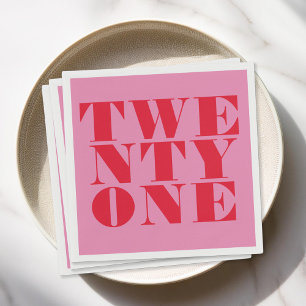 Modern Elegant Pink Red Bold 21st Birthday Napkin