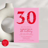 Modern Elegant Pink Red Hello 30th Birthday Party