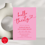 Modern Elegant Pink Red Hello 30th Birthday Party Invitation<br><div class="desc">Celebrate your milestone with style using our Modern Elegant Pink and Red Hello 30th Birthday Party Invitation! Featuring a vibrant blend of pink and red hues, this chic and sophisticated design perfectly captures the excitement of turning 30. With sleek typography and modern accents, this invitation sets the tone for a...</div>