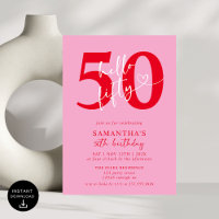 Modern Elegant Pink Red Hello 50th Birthday Party