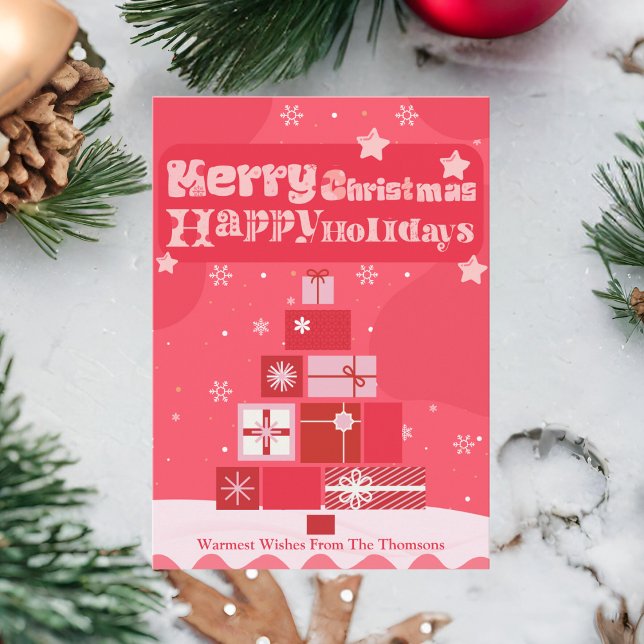 Modern Elegant Pink Red Merry Christmas Holiday Card (Creator Uploaded)