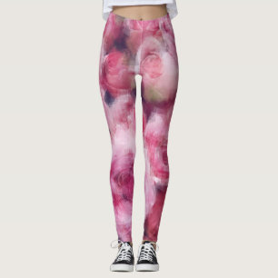Modern Elegant Pink Red Roses Floral Chic Trendy Leggings