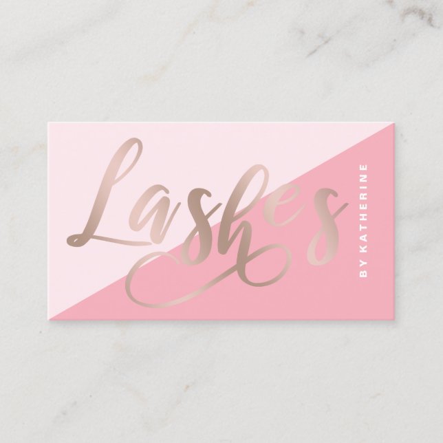 Modern elegant pink & rose gold lashes extension business card (Front)