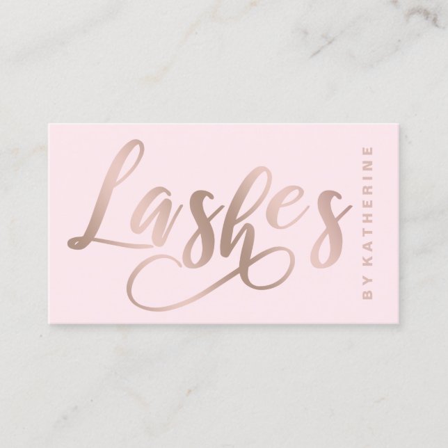 Modern elegant pink & rose gold lashes extension business card (Front)