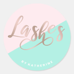 Modern elegant pink & rose gold lashes extension classic round sticker