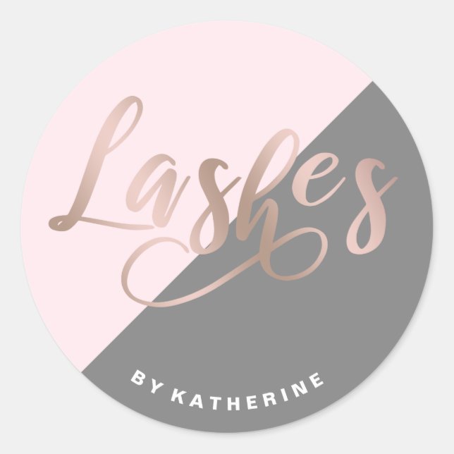 Modern elegant pink & rose gold lashes extension classic round sticker (Front)