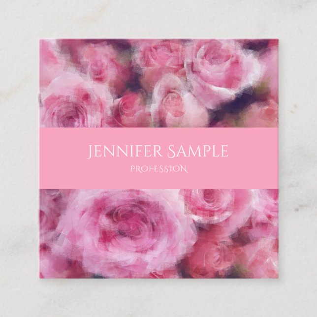 Modern Elegant Pink Roses Professional Template Square Business Card (Front)