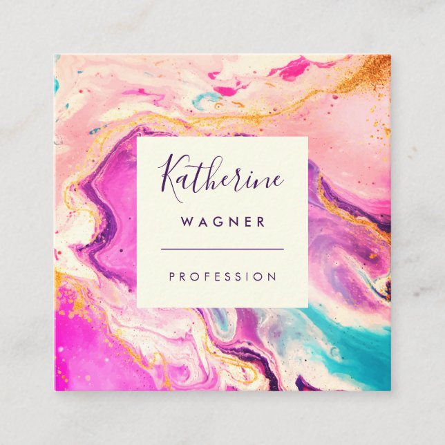 Modern Elegant Pink Swirl Professional Square Business Card (Front)