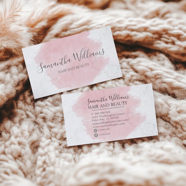 Modern Elegant Pink Watercolor Marble  Business Card (Creator Uploaded)