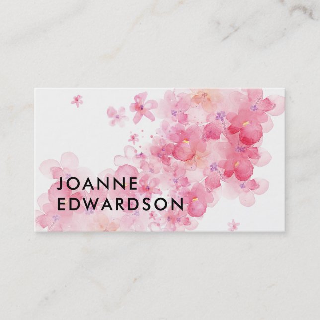 Modern elegant pink watercolor professional business card (Front)