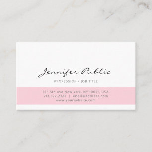 Modern Elegant Pink White Clean Plain Professional Business Card
