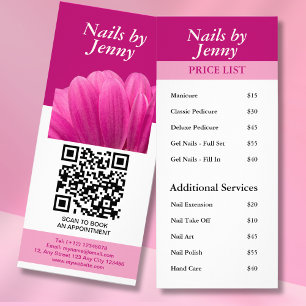 Modern Elegant Pink White Floral Nail Price List Rack Card
