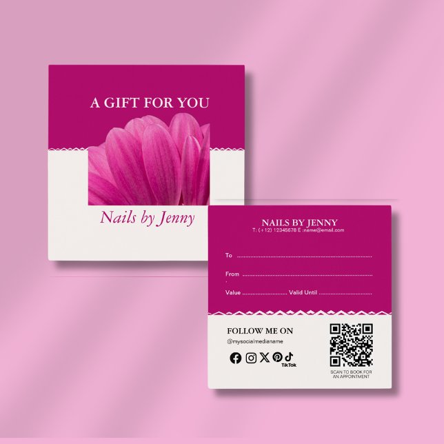 Modern Elegant Pink White Floral Nail Salon Gift (Creator Uploaded)