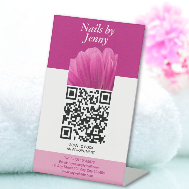 Modern Elegant Pink White Floral Nail Salon Pedestal Sign (Creator Uploaded)