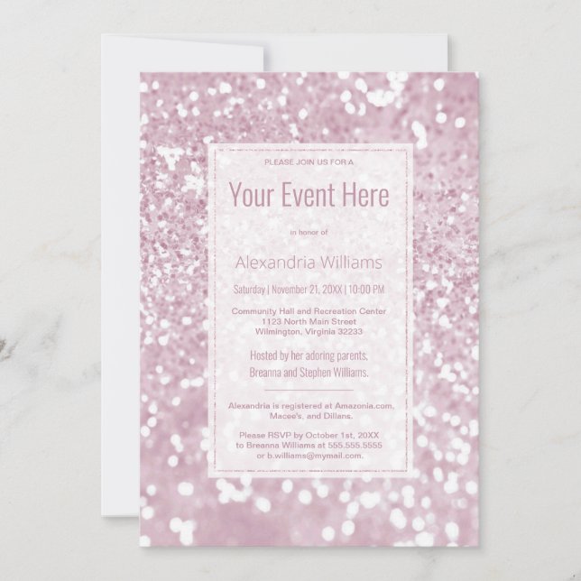 Modern elegant pink white glitter glam Invitation (Front)