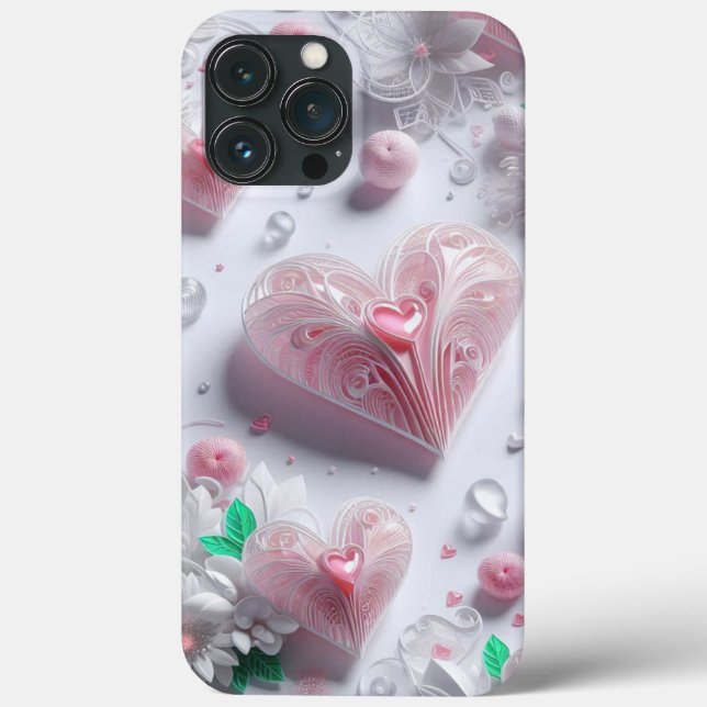 Modern elegant pink white heart valentine  Case-Mate iPhone case (Back)