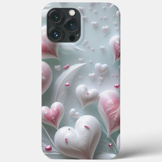 Modern elegant pink white heart valentine  Case-Mate iPhone case (Back)