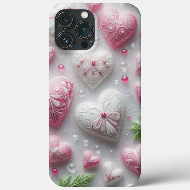 Modern elegant pink white heart valentine  Case-Mate iPhone case (Back)