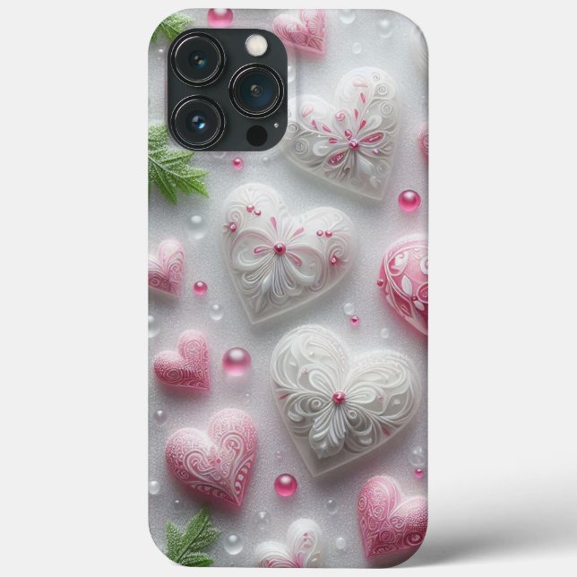 Modern elegant pink white heart valentine  Case-Mate iPhone case (Back)