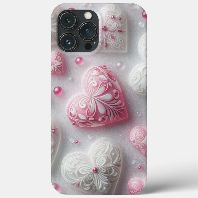 Modern elegant pink white heart valentine  Case-Mate iPhone case (Back)