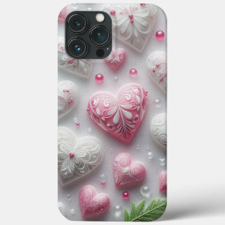 Modern elegant pink white heart valentine iPhone 13 pro max case
