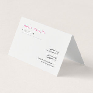 Modern Elegant Pink White Minimalist Plain Business Card