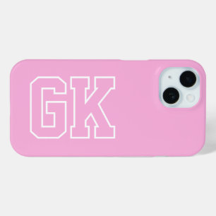 Modern Elegant Pink White Monogram Initials iPhone 15 Case