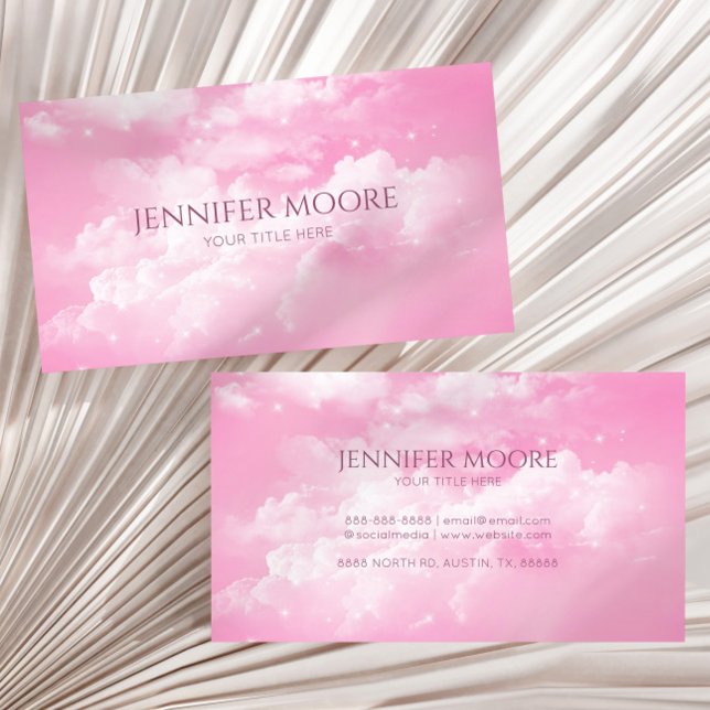 Modern Elegant Pink White Sparkle Clouds Custom  Business Card (Creator Uploaded)