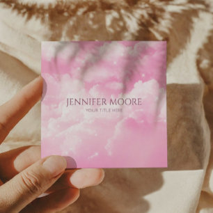 Modern Elegant Pink White Sparkle Clouds Custom  Square Business Card