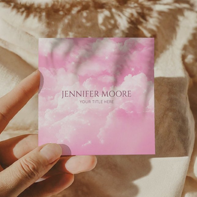 Modern Elegant Pink White Sparkle Clouds Custom  Square Business Card (Creator Uploaded)